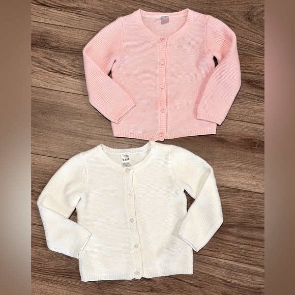 Carter's Other - Carter’s Girls 24 Months White and Light Pink Button Up Knit Textured Cardigans
